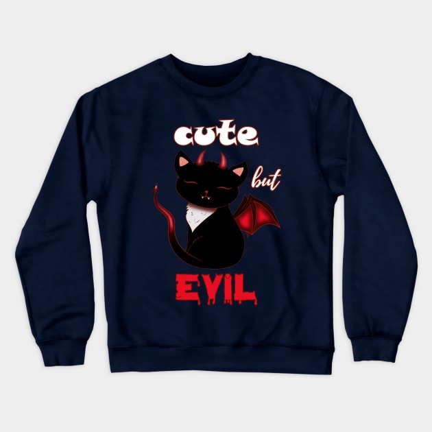 Halloween Devil Cat Cute but Evil Crewneck Sweatshirt by DeesDeesigns